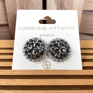 ADRIENNE VITTADINI Silver Charcoal Gray Rhinestone Cocktail Earrings